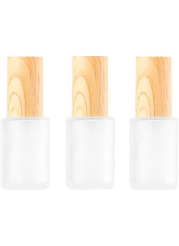 3Pcs 30ML 1OZ Empty Refillable Frosted Glass Pump Bottle with Wood Grain Lid Liquid Foundation Travel Container Dispenser Lotion Essence Emulsion Sample Case for Cosmetic Make-up