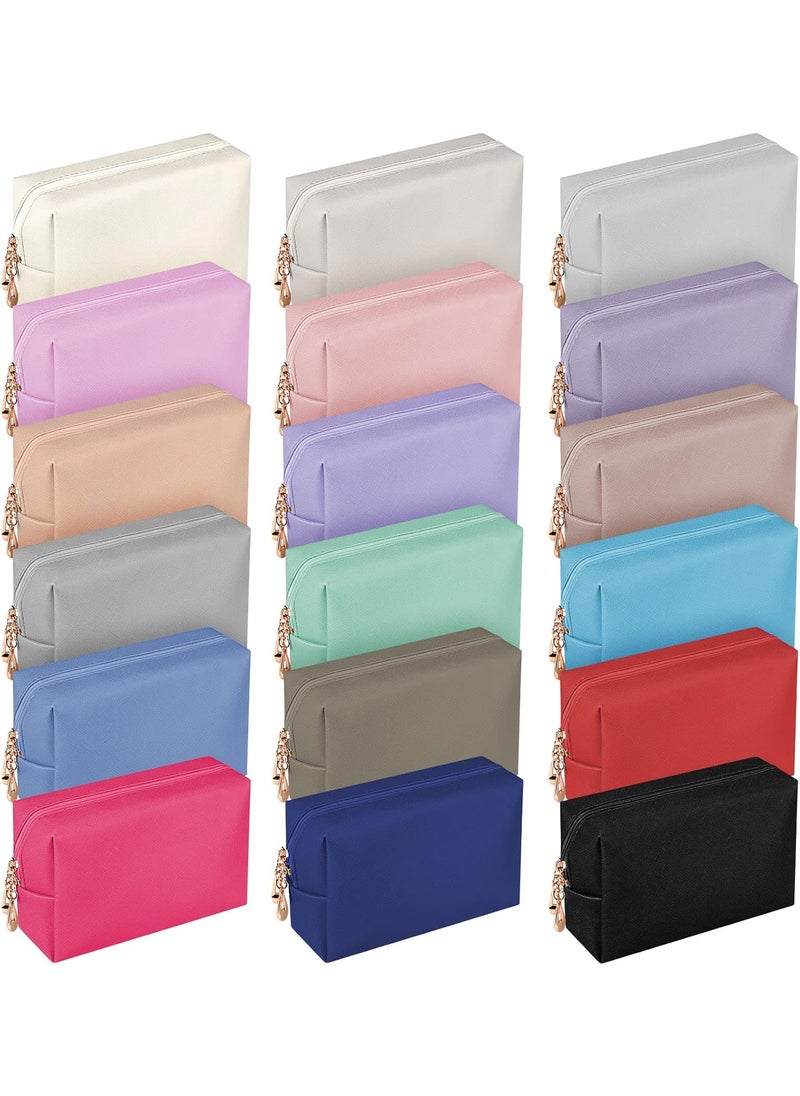 Chunful 18 Pcs Makeup Bag Preppy PU Leather Zipper Small Makeup Bag for Purse Water Resistant Portable Travel Toiletry Pouch for Women, 18 Colors