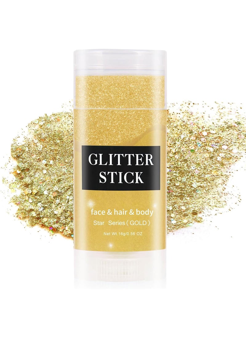 Gold Face Body Glitter Stick, Mardi Gras Outfit for Women and Kids,Sparkly Holographic Party Festival Rave Mardi Gras Accessories for Carnival,Chunky Holographic Face Glitter Makeup