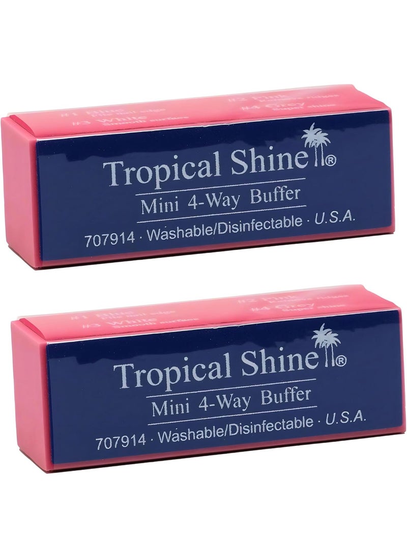 Tropical Shine Mini 4 Way Buffer Block - Professional Nail Buffering Block for Shaping, Smoothing, and Polishing Nails - Portable Nail Care (2 Pack)