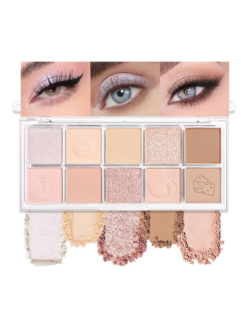 10Colors Nude Pink Rose Gold Colorful Eyeshadow Palette Makeup,Natural Neutral Highly Pigmented Eye Shadow,Naturing-Looking Long Lasting Waterproof Blendable Hypoallergenic Suitable for Beginners