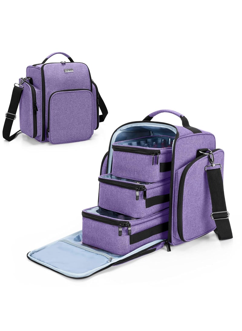 BAFASO Nail Polish Organizer Holds 72 Bottles (15ml - 0.5 fl.oz), Large Nail Polish Case with 3 Removable Pouches and Multiple Storage Sections (Patented Design), Purple