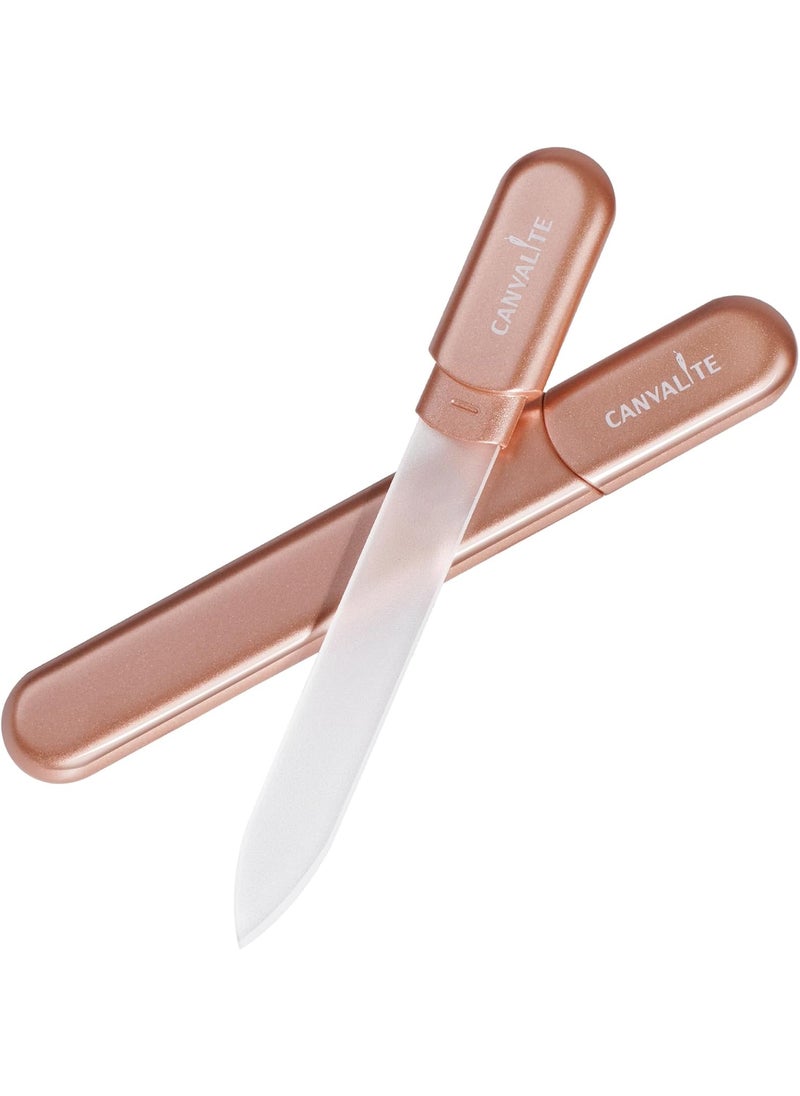 CANVALITE Glass Nail File for Natural Nails Crystal Nail Files Thick Glass Fingernail File Double-Sided Etched Gentle Nail Care Stocking Stuffers for Women Girls Gifts,Rose Gold