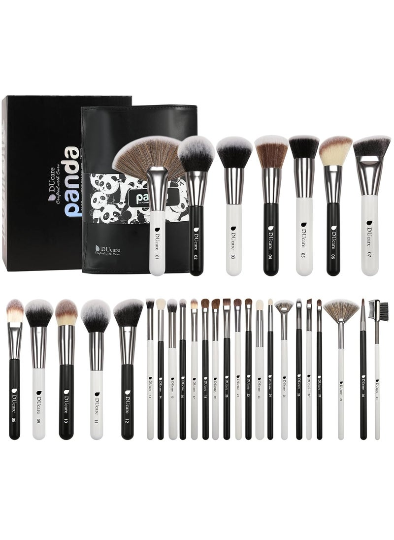 DUcare Professional Makeup Brushes 31Pcs Panda Series Makeup Brush Set Kabuki Foundation Blending Face Powder Blush Concealers Eye Shadows With Leather Case Organizer
