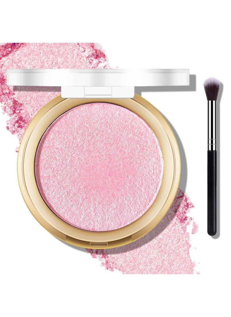 Baked Pink Highlighter Powder Palette, Makeup Highlighter Powder Palette Sheer Shimmering Finish Face Highlighters Makeup Iluminadores de Maquillaje #02 Mermaid Pink