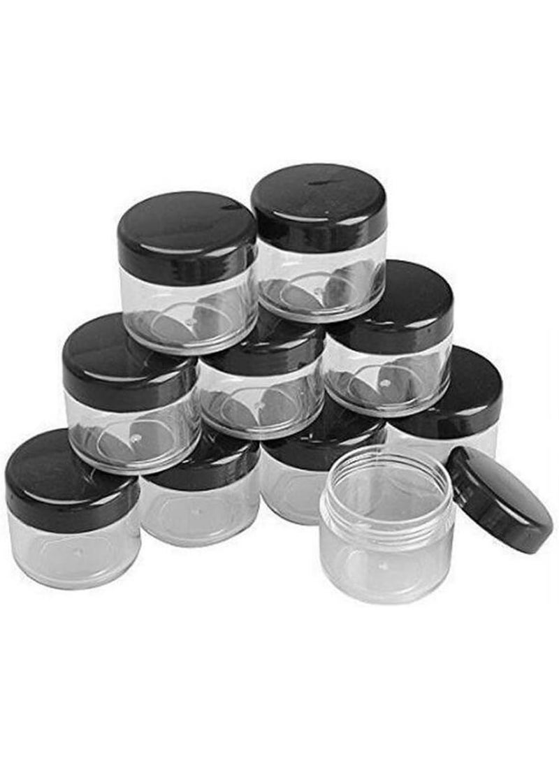 12PCS 20 Gram Jar 20ML Refillable Cosmetic Sample Empty Container Lot Black Screw Cap Lid with Clear Base Plastic Containers Jars for Make Up Cream Lotion Eye Shadow Nails Powder Gems Jewelry