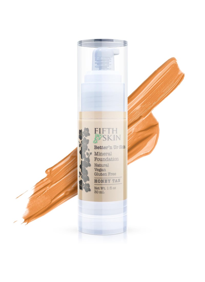 Fifth & Skin: Better’n Ur Skin Liquid Foundation (HONEY TAN) - Natural, Organic, Vegan, Cruelty-Free - Gluten-Free Beauty with Buildable Coverage and Palm-Free Luxury - 1 oz