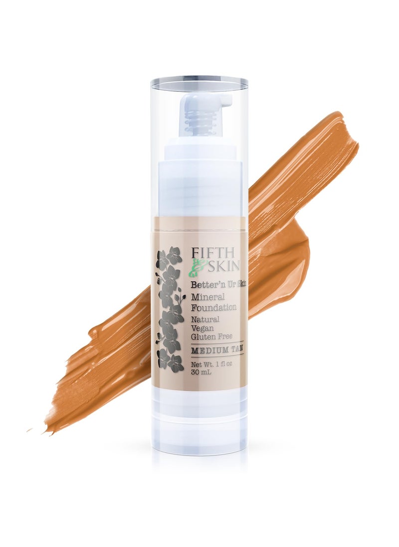 Fifth & Skin: Better’n Ur Skin Liquid Foundation (MEDIUM TAN) - Natural, Organic, Vegan, Cruelty-Free - Gluten-Free Beauty with Buildable Coverage and Palm-Free Luxury - 1 oz
