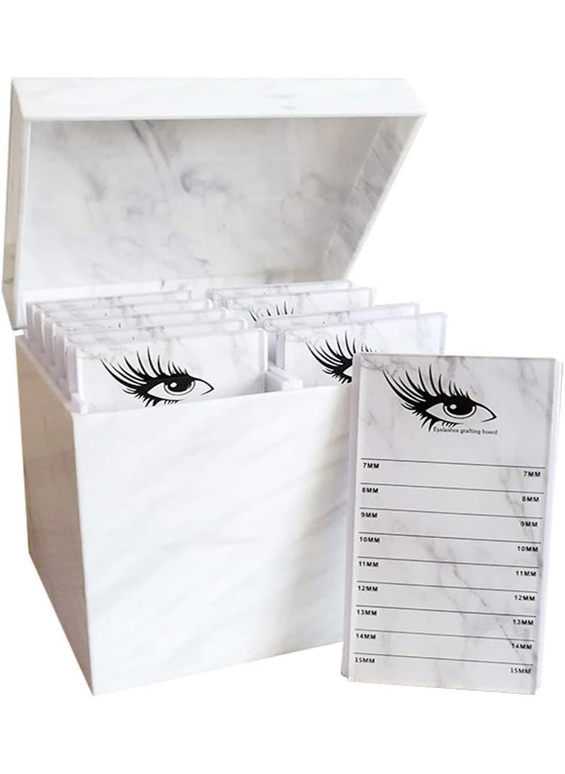 10 Layers Acrylic Eyelash Storage Box,Eyelash Holder Extension Tool,Makeup Organizer False Eyelashes Glue Pallet Holder, Grafting Eye lashes Close-Packed Display with 10 Pallets (Marble)