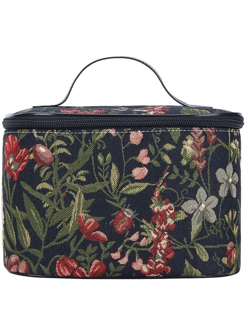 Signare Tapestry Toiletry Bag Makeup Organise bag for Women in Morning Garden Black Design (TOIL-MGDBK)