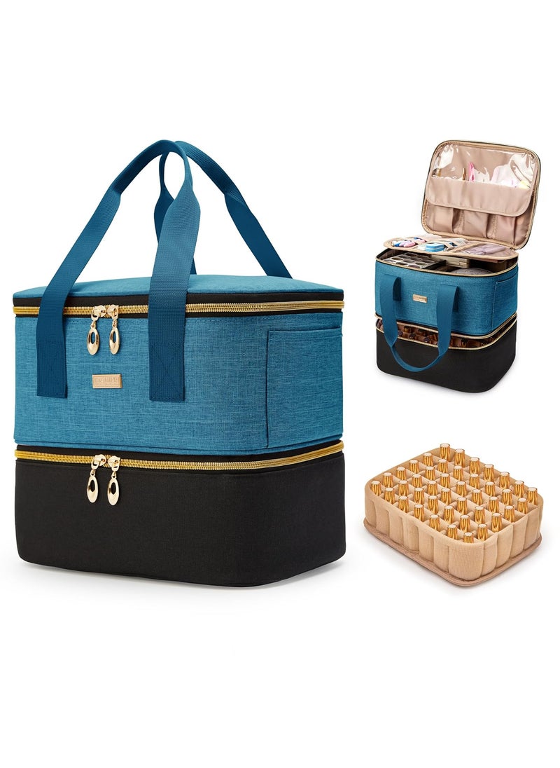 Nail Polish Organizer, Double Layer Nail Organizer and Storage Box Holds 42 Bottles & Nail Tech Kit Supplies, Large Capacity Nail Polish Organizer Case Carrying Bag