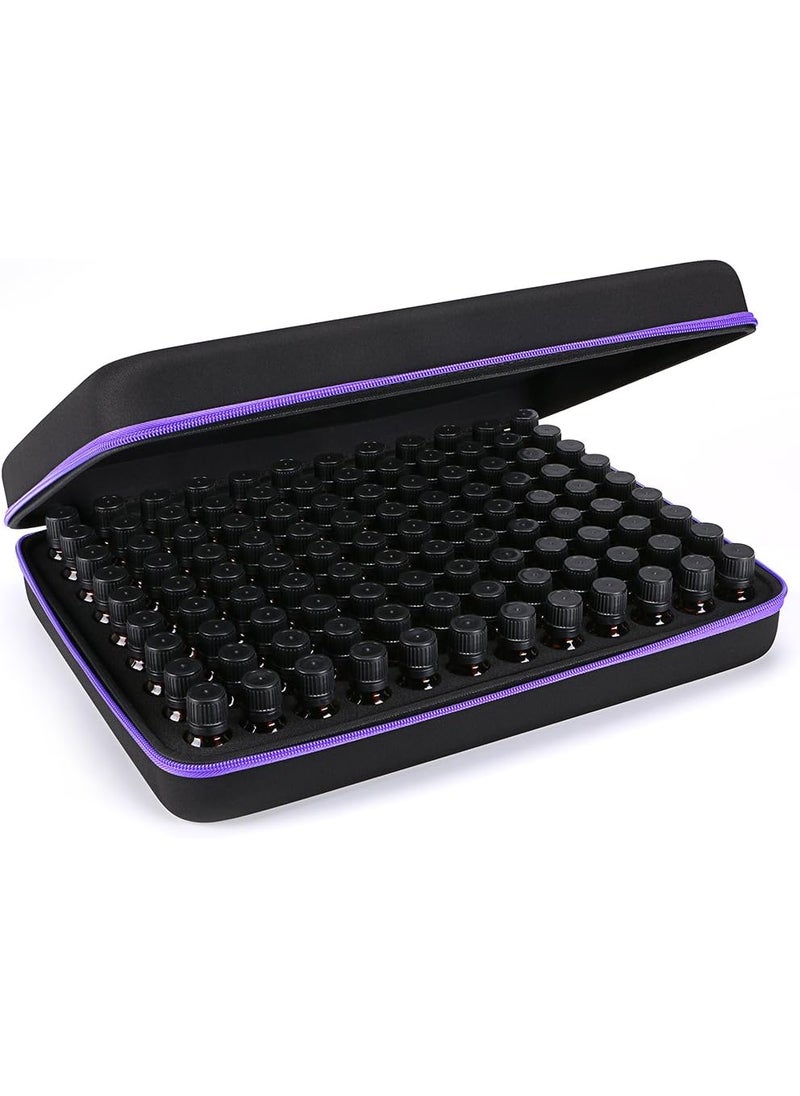 Hipiwe 108 Essential Oils Carrying Case Holds 5ml, 10ml, 15ml Bottles Hard Shell Exterior EVA Essential Oils Storage Organzier Bag with Foam Insert and Carrying Handle (Black+Purple 108)