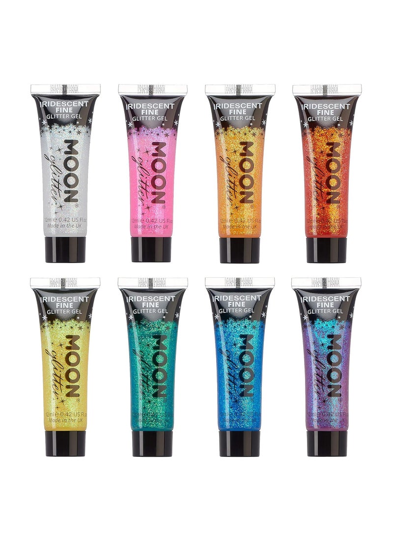 Iridescent Fine Face & Body Glitter Gel by Moon Glitter - 0.40fl oz - Set of 8 - Glitter Face Paint