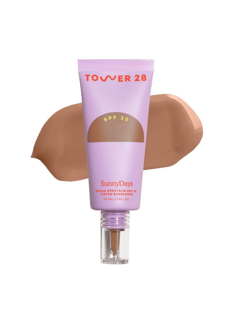 Tower 28 Beauty SunnyDays SPF 30 Tinted Mineral Sunscreen For Sensitive Skin - 2-in-1 Facial Broad Spectrum UVA/UVB Protection + Foundation - Shade 45 SILVER LAKE- Tan with Neutral Undertones, 1 Fl Oz
