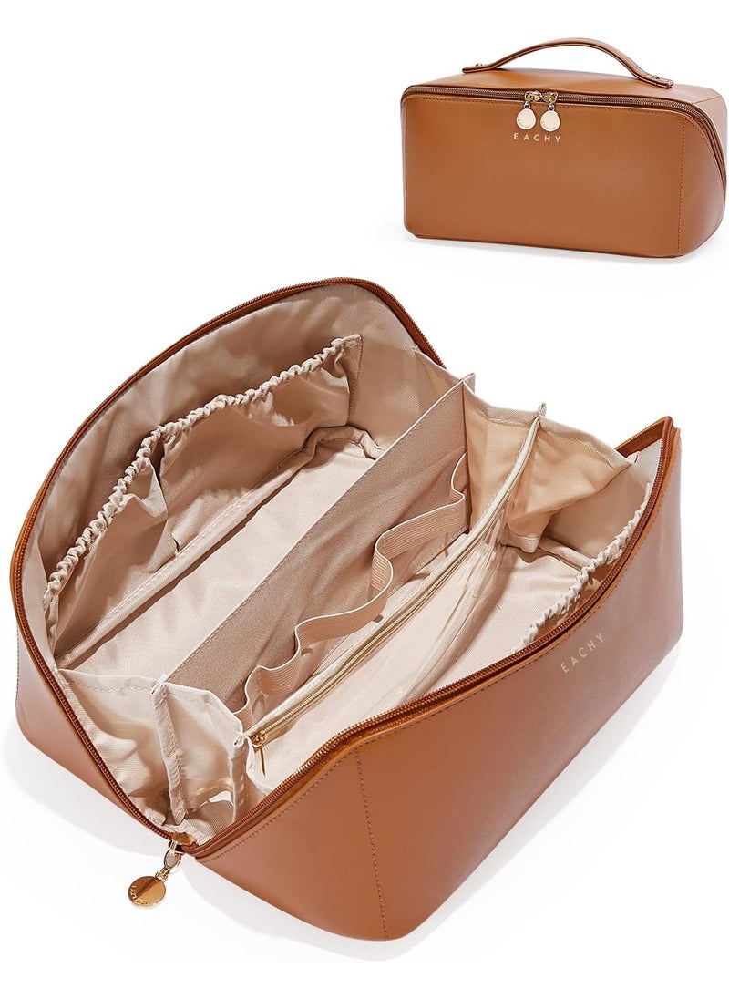 EACHY Travel Makeup Bag,Large Capacity Cosmetic Bags for Women,Waterproof Portable Pouch Open Flat Toiletry Bag Make up Organizer with Divider and Handle