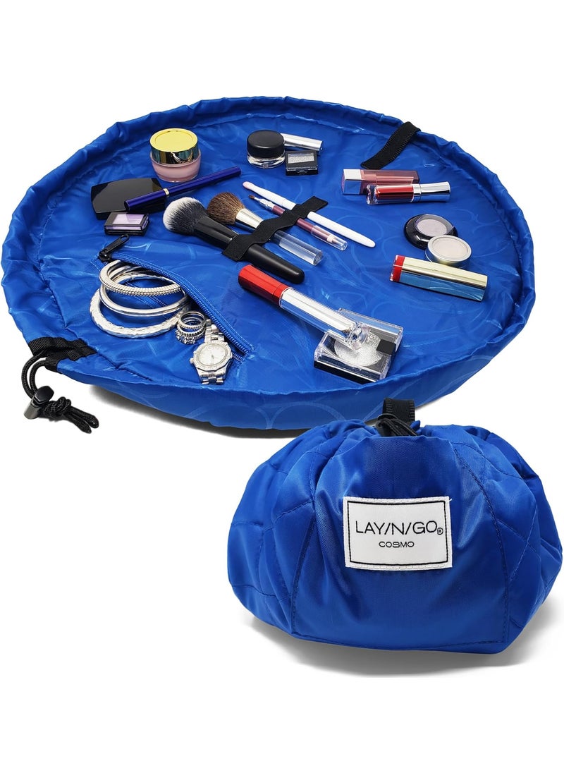 Lay-n-Go Cosmo Drawstring Cosmetic & Makeup Bag Organizer - Portable Makeup Bag w/Zipper Pocket, Loops & More - Durable, Machine Washable for Travel (20”, Sky Blue)
