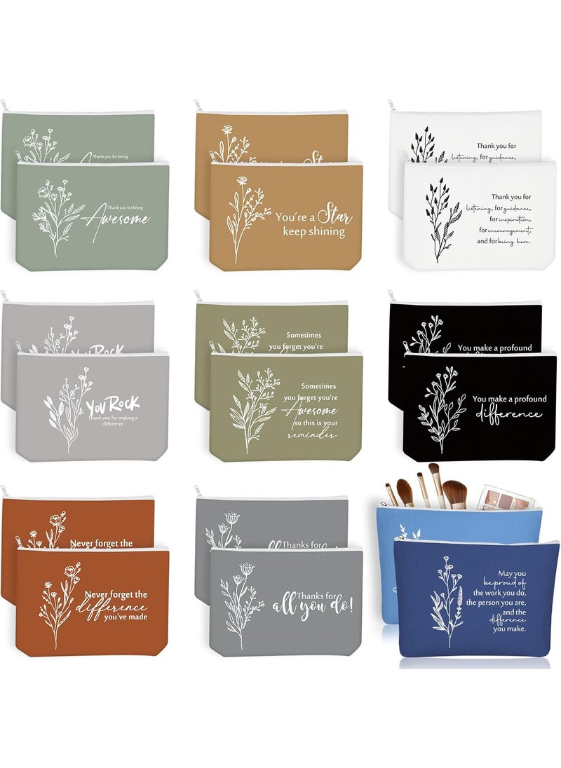 Sieral 20 Pcs International Day Gifts Canvas Makeup Bags Bulk Inspirational Cosmetic Bag Pouch with Zipper for Women Employee Appreciation Thank You Gifts for Coworker Staff(Boho Flower)