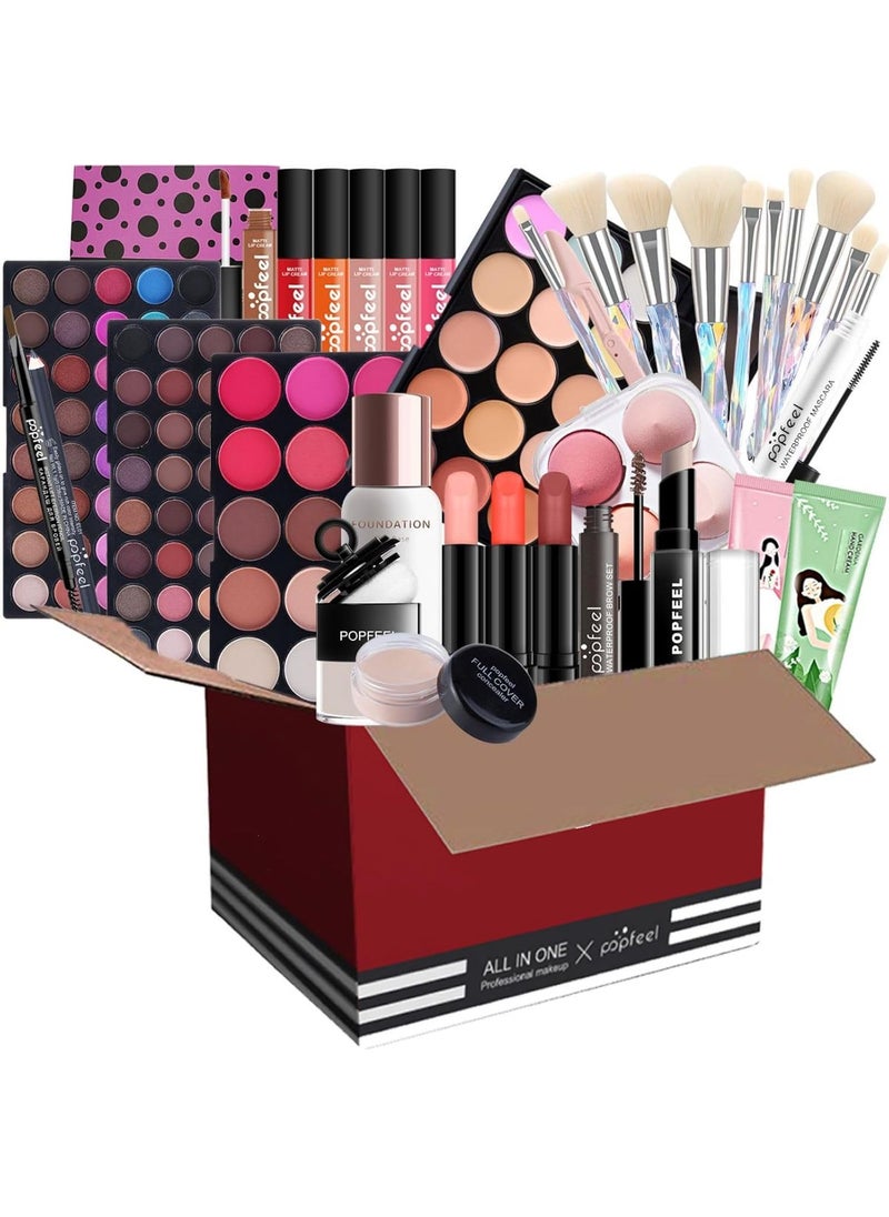 Pure Vie All-in-One Holiday Gift Surprise Makeup Set Essential Starter Bundle Include Eyeshadow Palette Lipstick Concealer Blush Mascara Eyeliner Face Powder Lipgloss Brush - Full Makeup Kit for Women