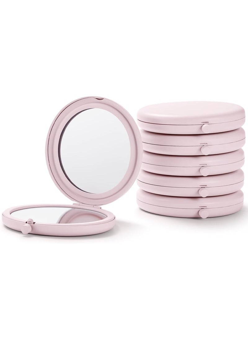 Compact Mirror for Purse, Pack of 6 Double-Sided 1X/2X Magnifying Round Metal Pocket Makeup Mirrors (Round, Pink Marshmallow)