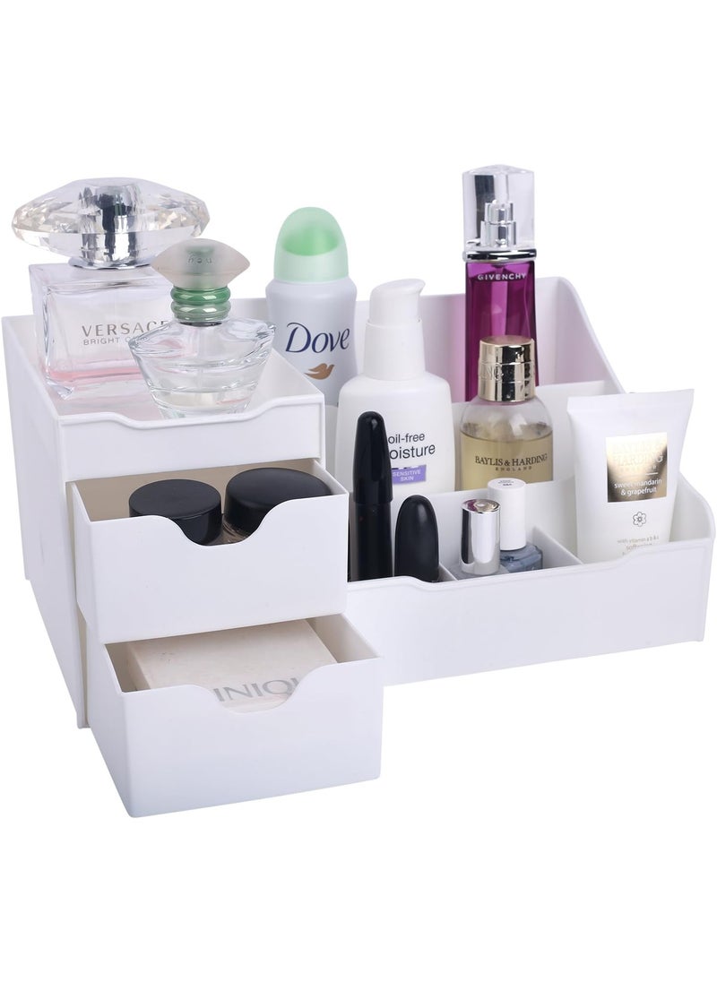 Mantello Cosmetic Storage Organizer - Sitting on Your Vanity, Bathroom Counter or Dresser - Easily Organize Your Cosmetics, Jewelry, Hair Accessories (White)
