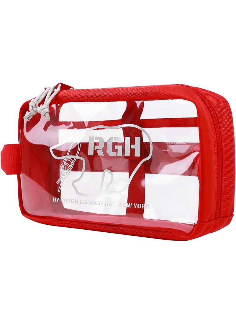 Rough Enough Clear Toiletry Bag Travel Cosmetic Makeup Toothbrush Case Pouch Organizer for Women Skincare Waterproof Traveling Essentials Red