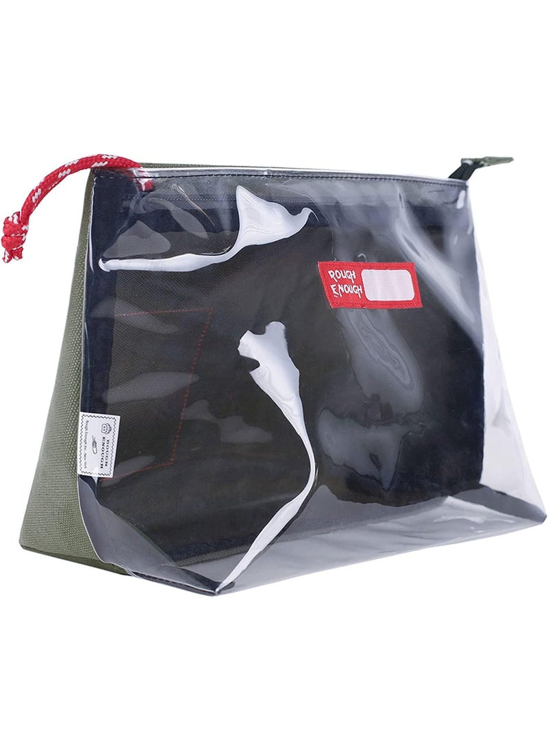 Rough Enough Clear TSA Approved Toiletry Bag Makeup Cosmetic Travel Bag Dopp Kit Men Shaving Kit Bag for Traveling Canvas Army Green