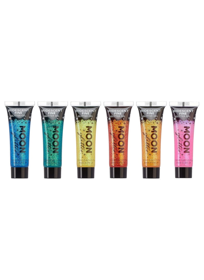 Iridescent Fine Face & Body Glitter Gel by Moon Glitter - 0.40fl oz - Set of 6 - Glitter Face Paint
