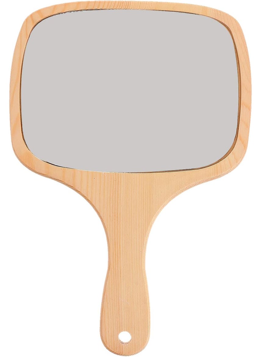 Lurrose Wood Makeup Mirrors, Portable Wooden Handle Hand Held Makeup Mirrors Vintage Wood Vanity Cosmetic Mirror Travel Makeup Mirror for Women (Size 2 Large)