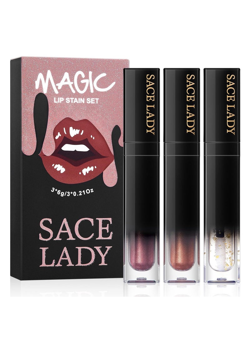 SACE LADY Lip Stain Set Peel Off, Long Lasting Waterproof Tinted Lip Gloss Shimmer Matte Finish, Transfer Proof Natural Liquid Lipsticks Stay All Day for Women