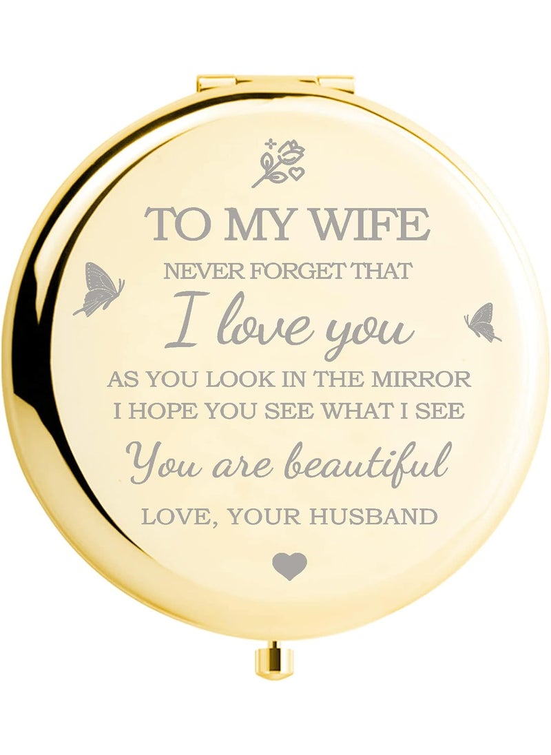 Gifts for Wife I Love You Wife Gold Compact Mirror