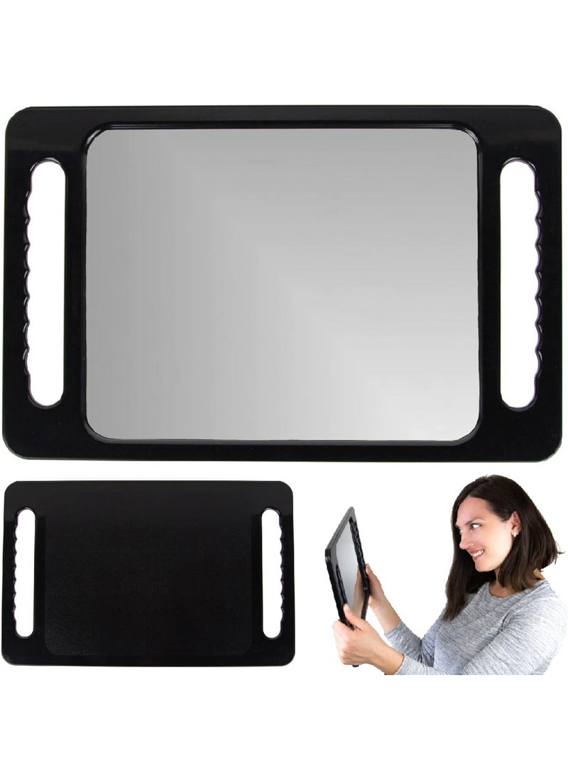 Large Hand Mirror with Double Handle - Rectangular Hand Held Mirror with Handle - Hair Salon Equipment Hairstylist and Barber Accessories (Black)