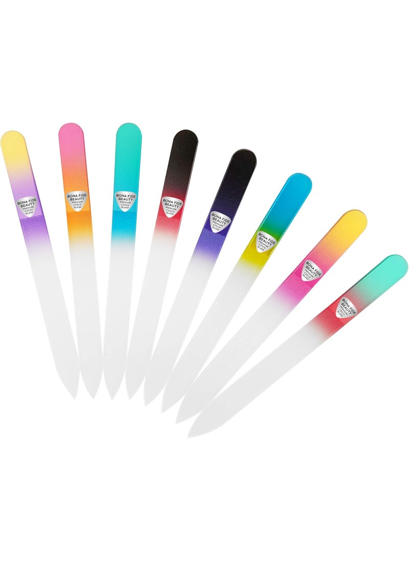 Bona Fide Beauty 8 Piece Glass Nail File Set - Crystal Files for Natural Nails with Sleeves (Multicolor)