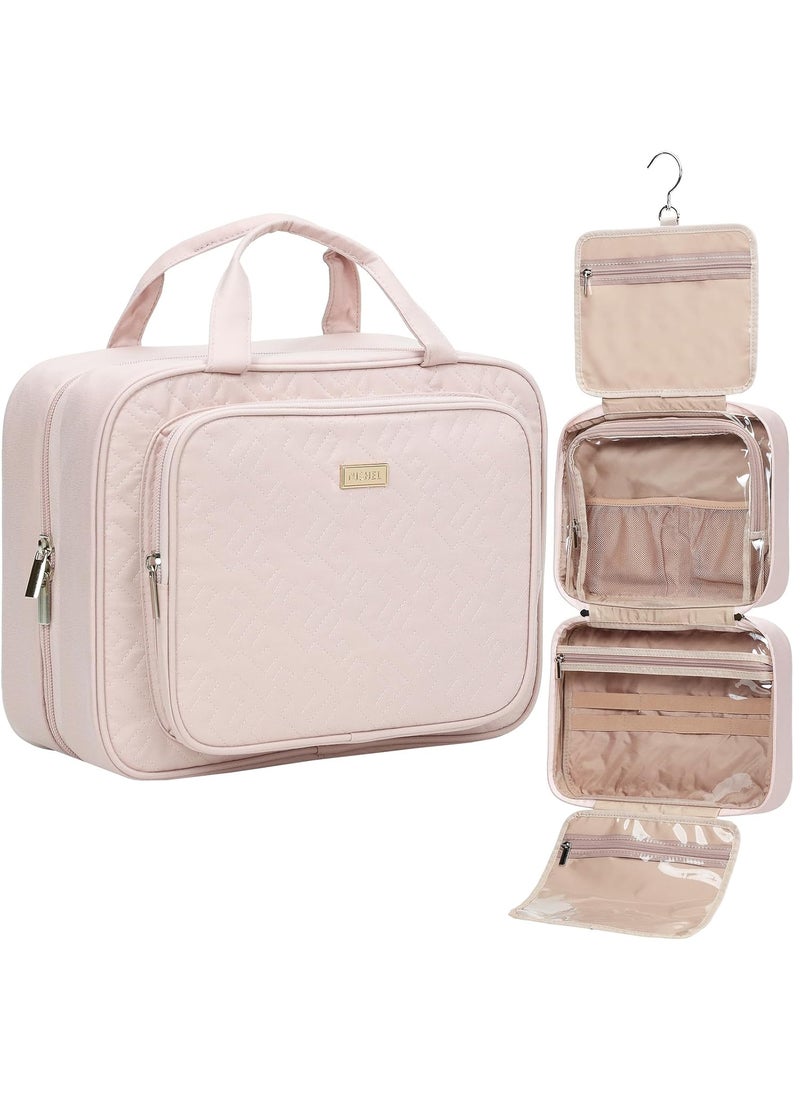 NISHEL Travel Toiletry Bag for Women Large Capacity, Makeup Essentials Organizer, Hanging Case for Accessories, Cosmetics, Pink
