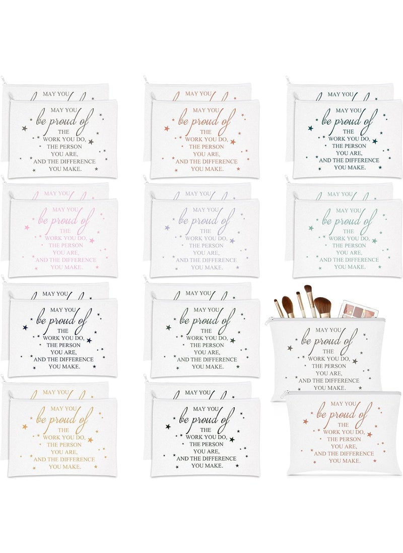 Sieral 20 Pcs Employee Appreciation Week Gifts Cosmetic Bags May You Be Proud Gift Cosmetic Pouch Motivational Gift Canvas Bag with Zipper Appreciation Makeup Bags for Team Volunteer(White)