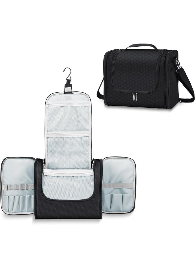 Buruis Extra Large Capacity Toiletry Bag for Women and Men, Hanging Toiletry Organizer Cosmetics Makeup Bag, Water-resistant Dopp Kit for Full Sized Toiletries, Travel Essentials (Black)