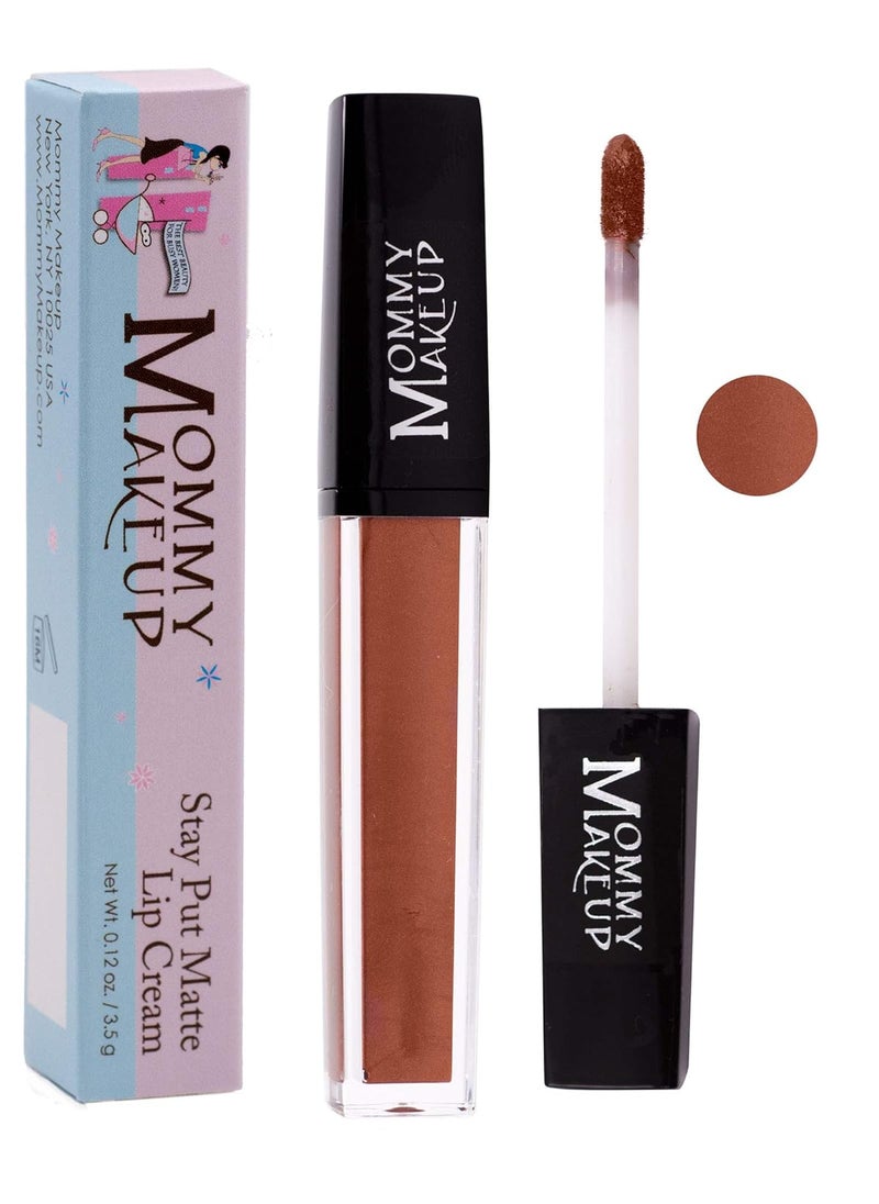 Mommy Makeup Stay Put Matte Lip Cream - Kiss-proof, Transfer-proof, Smudge-Proof, Waterproof, Long Lasting Lipstick - Hydarting Formula with Vitamin E (Amber)