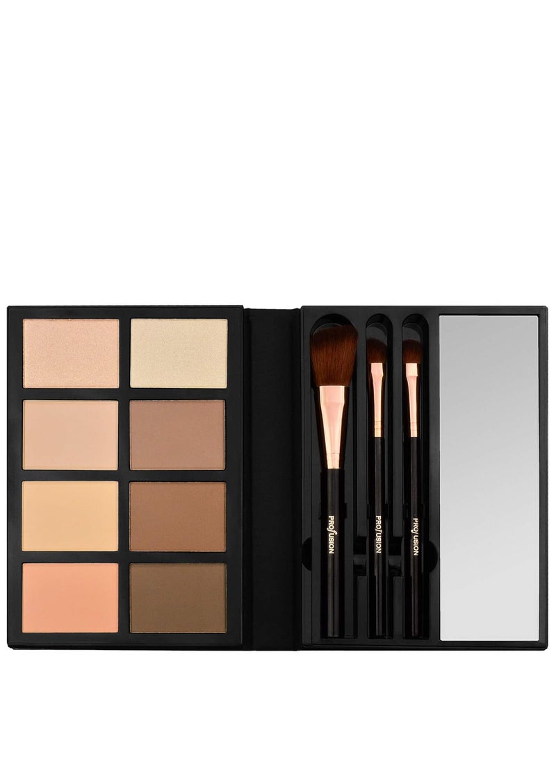 Profusion Cosmetics Radiant Glow Masterpiece Trendsetter 8 Color Contour Palette - Face Powder Highlighter Makeup Kit Brushes with Mirror Included