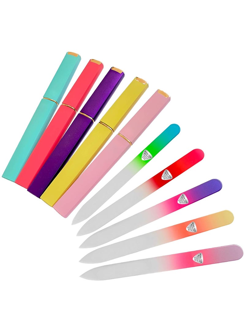 Bona Fide Beauty Czech Glass Nail File Set with Hard Cases, 5 Pack Reusable Crystal Etched Fingernail Files