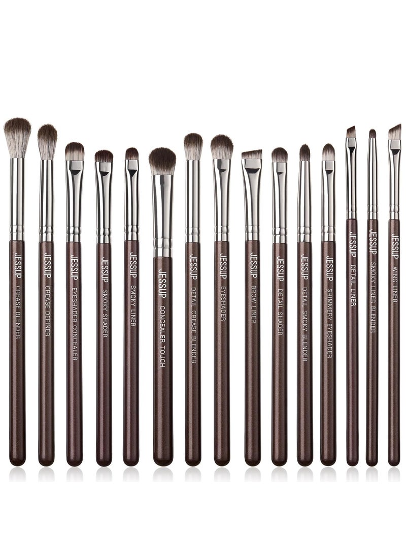 Jessup Eye Makeup Brushes Set Professional 15pcs Brown Eyeshadow Brush Eyebrow Concealer Eyeliner Blending Brush for Makeup Premium Synthetic Eye Brush Set, T499