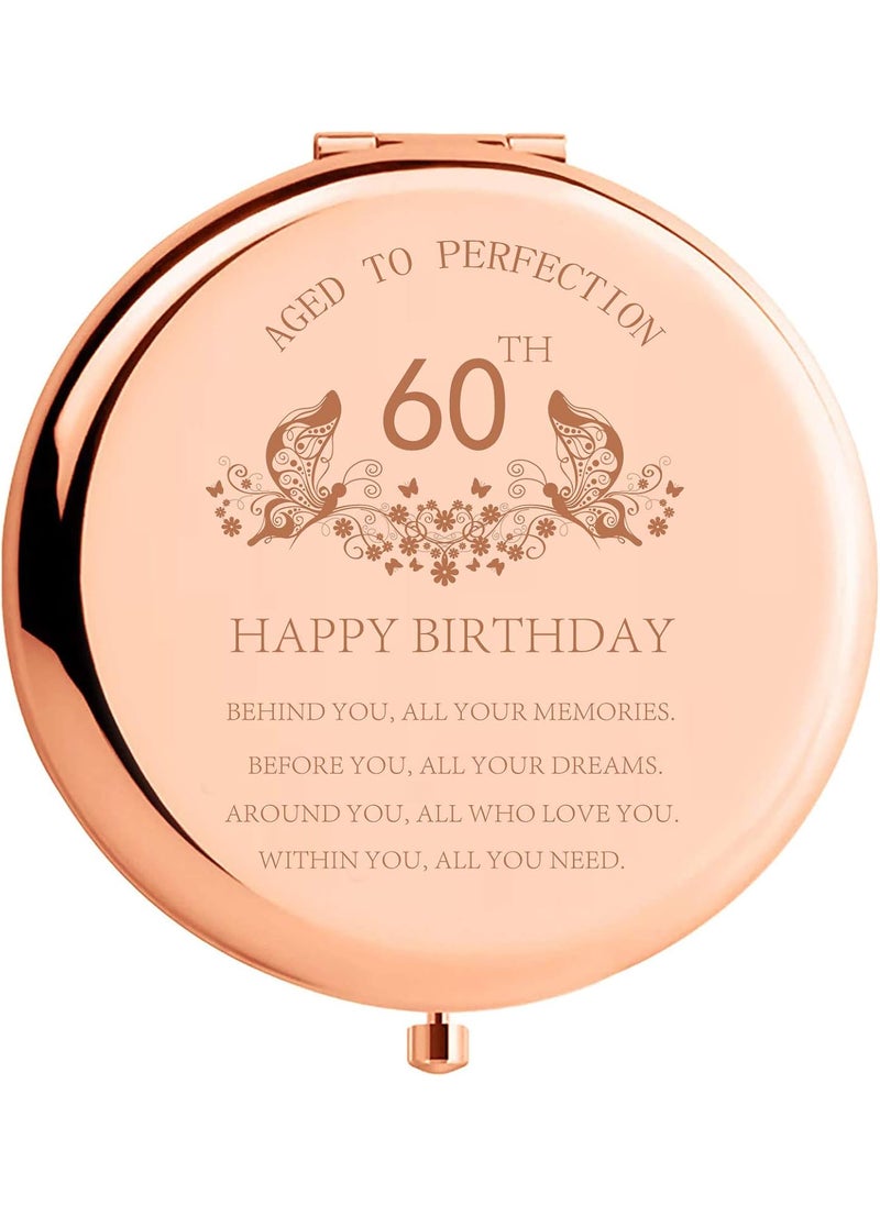 60th Birthday Gifts for Women Stainless Steel Portable Compact Makeup Mirror Behind You All Your Memories Best 60 Years Old Birthday Gift Ideas with Gift Box Engraved Mirror for Wife Friend Rose Gold