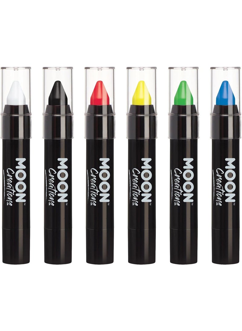 Face Paint Stick / Body Crayon Primary Colours Set of 6 makeup for the Face & Body by Moon Creations - 0.12oz