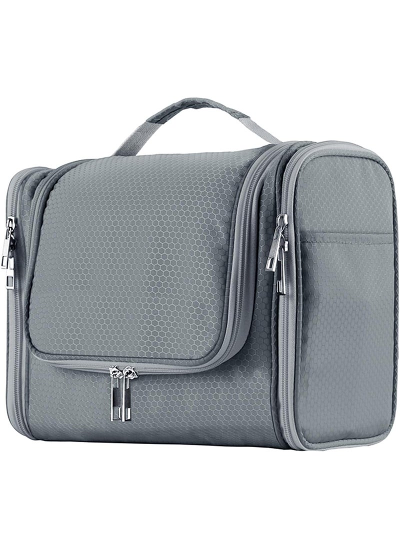 Buruis Large Capacity Toiletry Bag for Women and Men, Hanging Toiletry Organizer Cosmetics Makeup Bag, Water-resistant Dopp Kit Shaving Bags for Full Sized Toiletries, Travel Essentials (Gray)