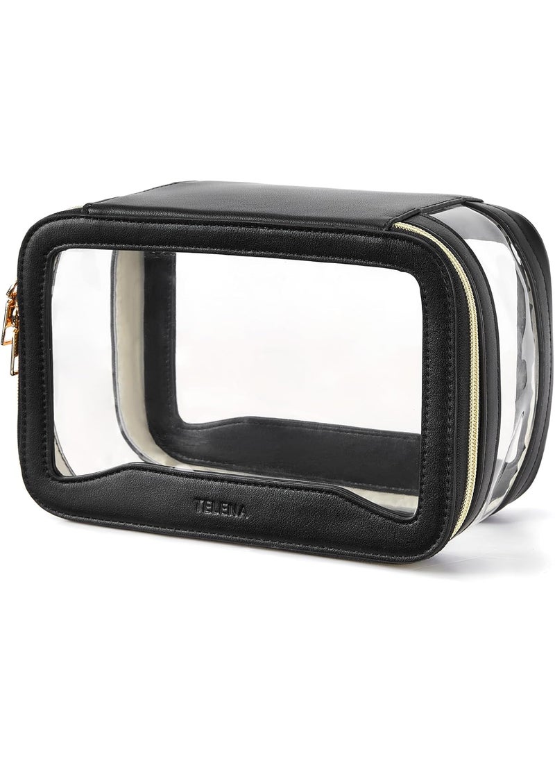 Telena Clear Makeup Bag Travel Toiletry Cosmetic Bag Portable Make Up Organizer for Women Black