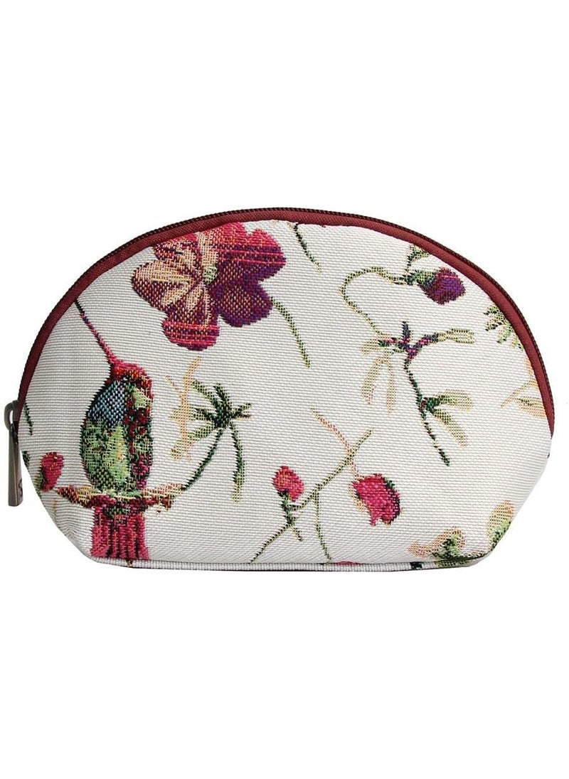 Signare Tapestry Cosmetic Bag Toiletry Makeup Bag for Women With Hummingbird and Flower Design (COSM-HUMM)