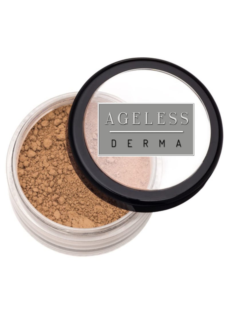 Mineral Face Powder Foundation Makeup. Natural Full Coverage Loose Foundation with Vitamin and Green Tea. Made in USA