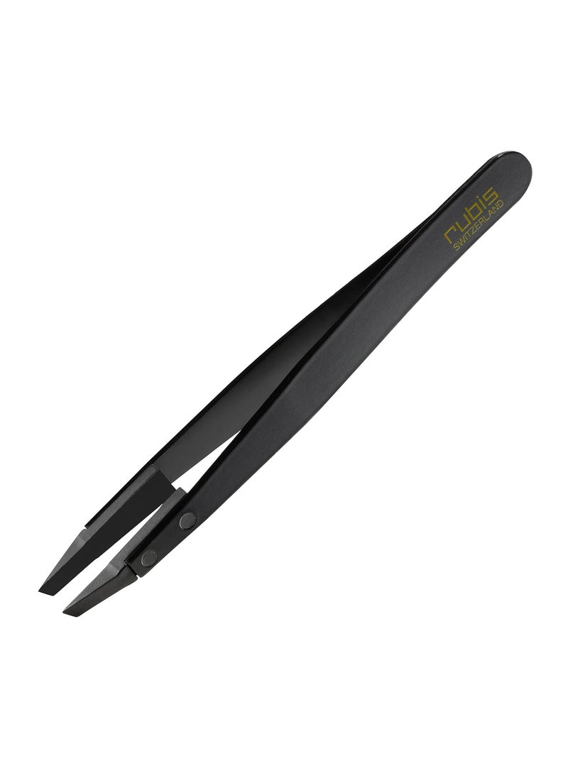 Rubis Classic Techno Stainless Steel Tweezers for Precise Eyebrows and Hair Removal Slanted Polymer Tips, 1KS104, Black,Rubis Switzerland Swiss Made World Renowned Precision