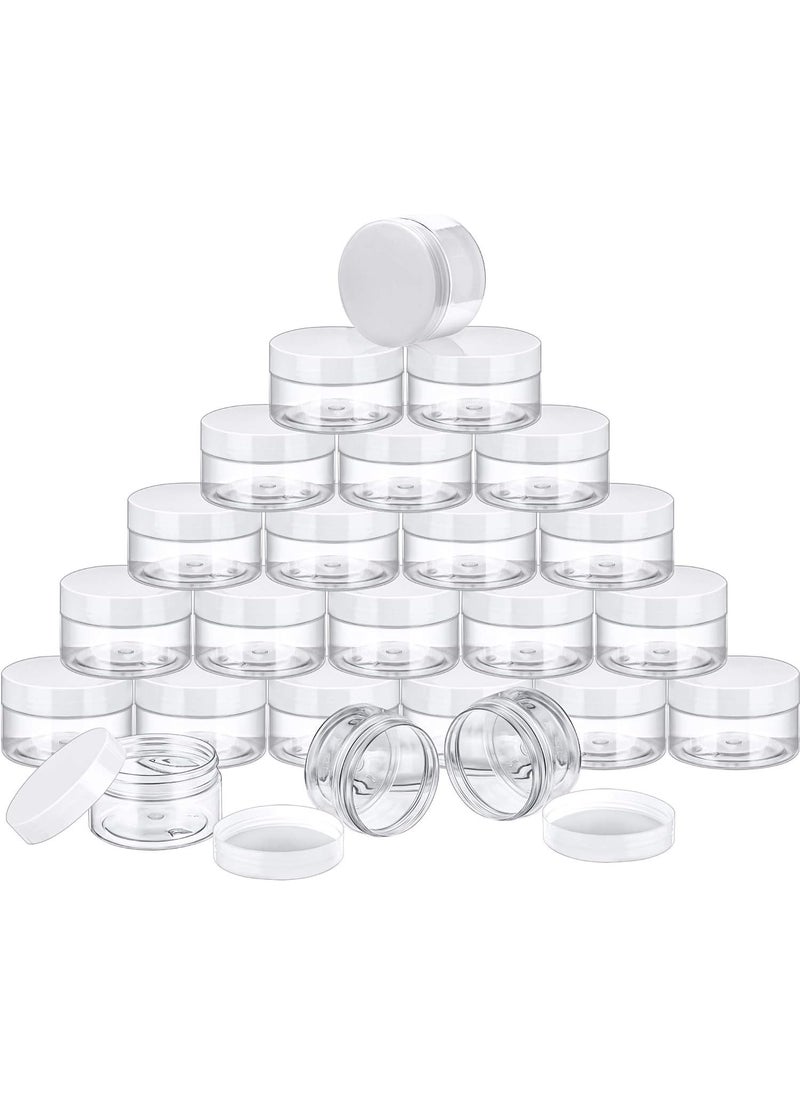 SATINIOR 24 Pieces Empty Clear Plastic Jars with Lids Round Storage Containers Wide-Mouth for Beauty Product Cosmetic Cream Lotion Liquid Butter Craft and Food (White Lid, 4 oz)