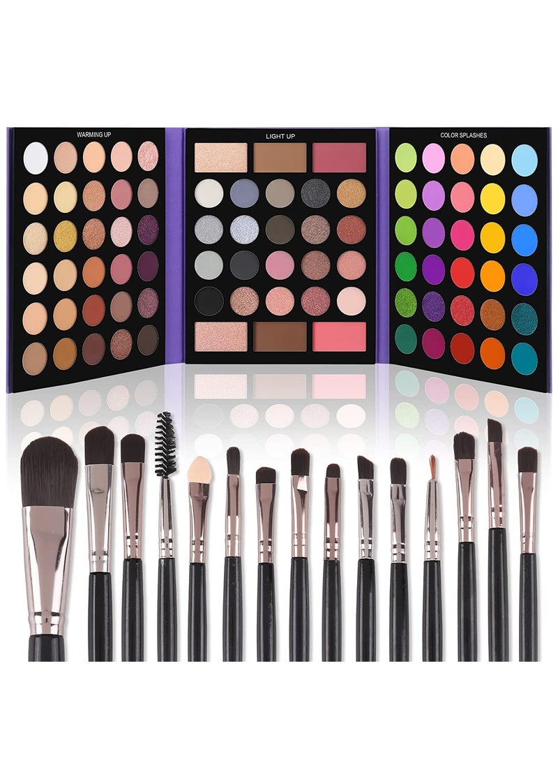 UCANBE Eyeshadow Palette with 15Pcs Brushes Makeup Set, Pigmented 86 Colors Make Up Sets Valentine's Gift, Matte Shimmer Glitter Eye Shadow Pallet Highlighter Contour Blush Powder Brush Beauty Kit