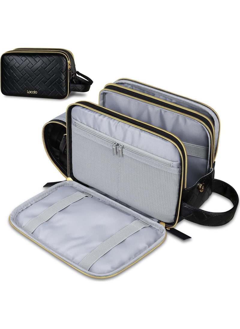 Lacdo Toiletry Bag for Men Travel Toiletry Organizer Dopp Kit Water-resistant Shaving Bag Toiletries Bag Large Capacity for Toiletries Accessories, Black