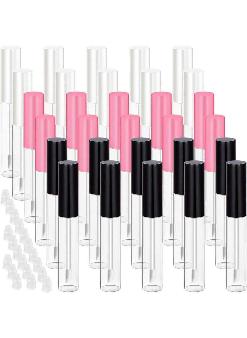30 Piece Lip Gloss Tube 10 ml Empty Refillable Lip Balm Bottle Clear Plastic Gloss Container Reusable Lipstick Bottle with Rubber Insert for Lipstick(Pink, Black, White)